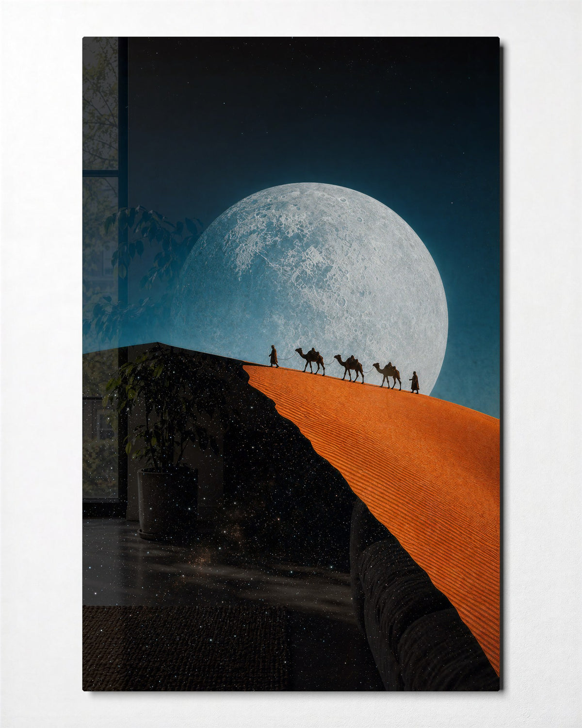 Moonlit Dune Crossing glass wall art, front view
