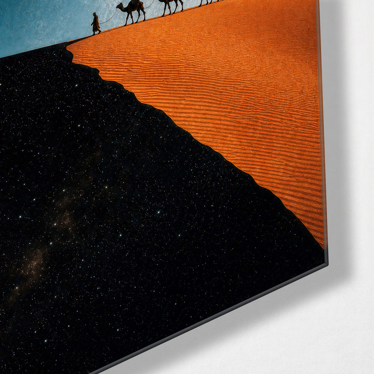 Moonlit Dune Crossing glass wall art, corner view