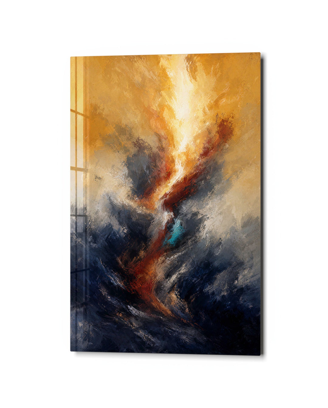 Yellow Spark glass wall art, studio view
