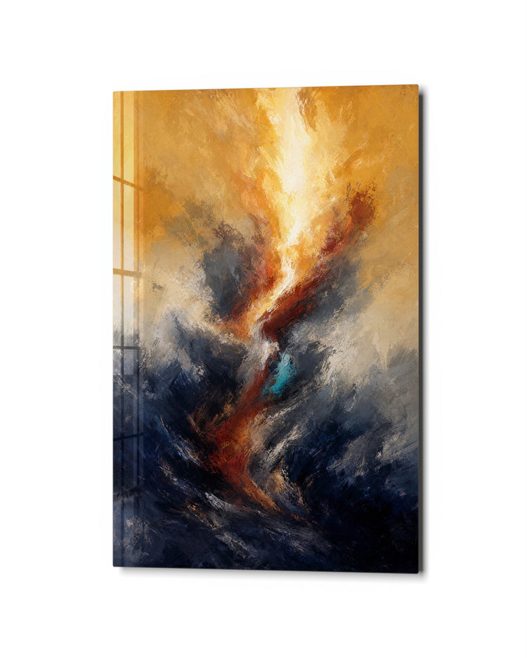 Yellow Spark glass wall art, studio view