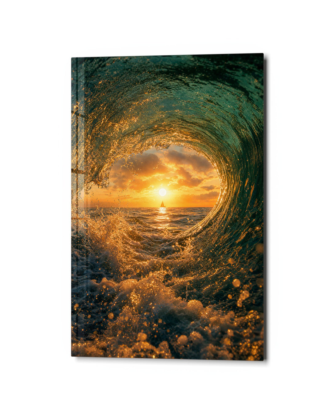 Inside the Emerald Curl glass wall art, studio view