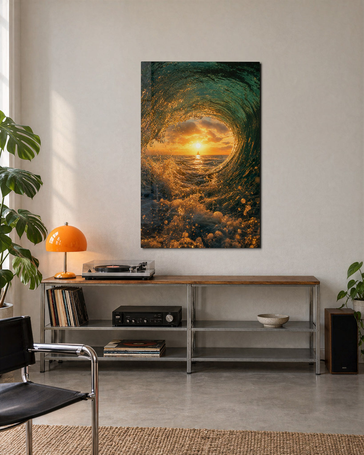 Inside the Emerald Curl glass wall art, lifestyle view