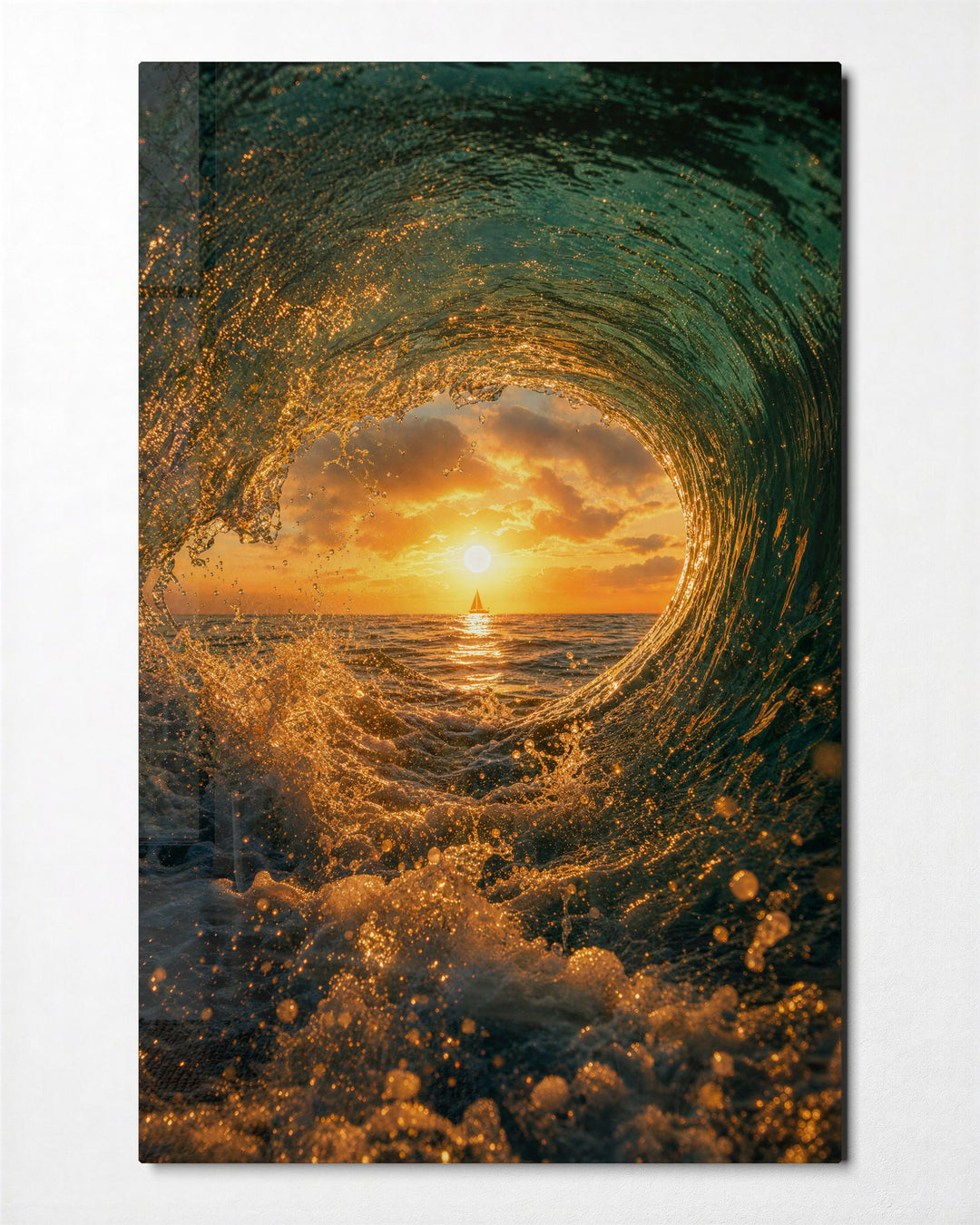Inside the Emerald Curl glass wall art, front view