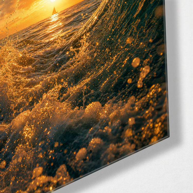 Inside the Emerald Curl glass wall art, corner view