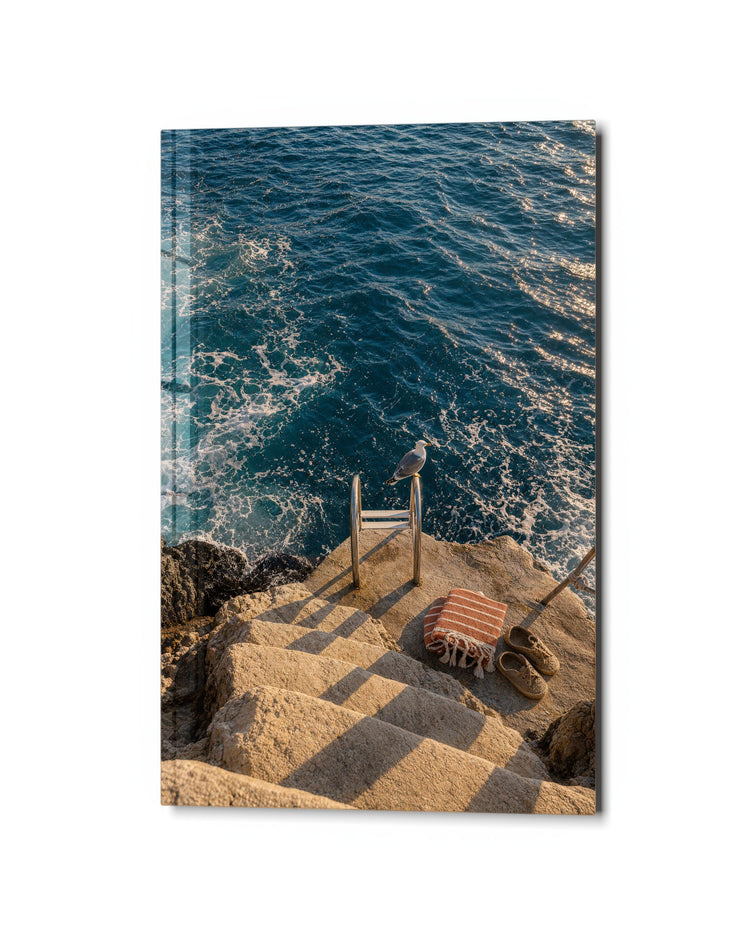 Ladder to the Deep glass wall art, studio view