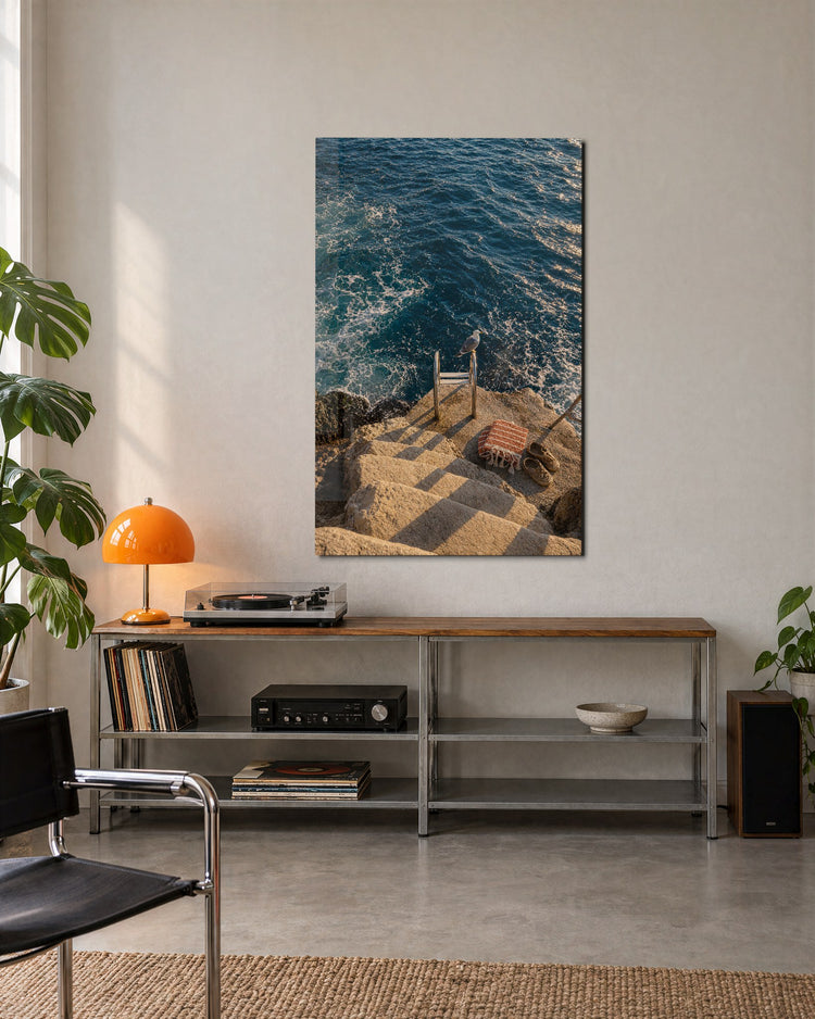Ladder to the Deep glass wall art, lifestyle view