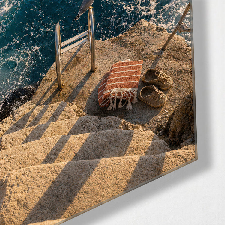 Ladder to the Deep glass wall art, corner view