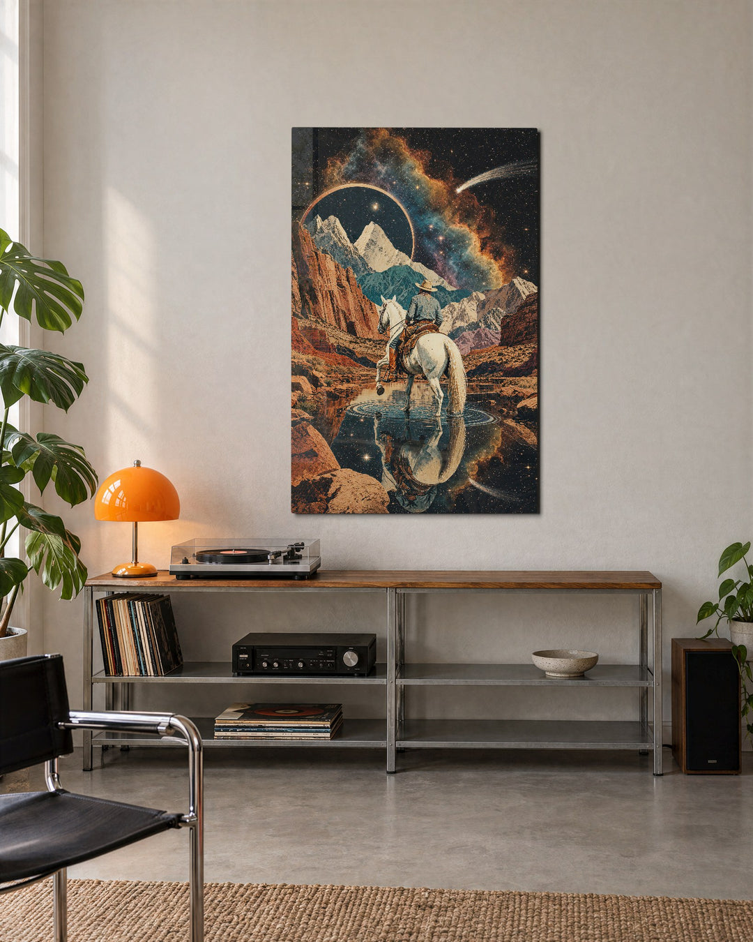 White Horse, Starry Pass glass wall art, lifestyle view