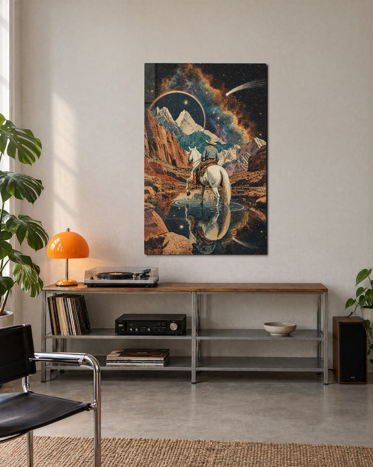 White Horse, Starry Pass glass wall art, lifestyle view