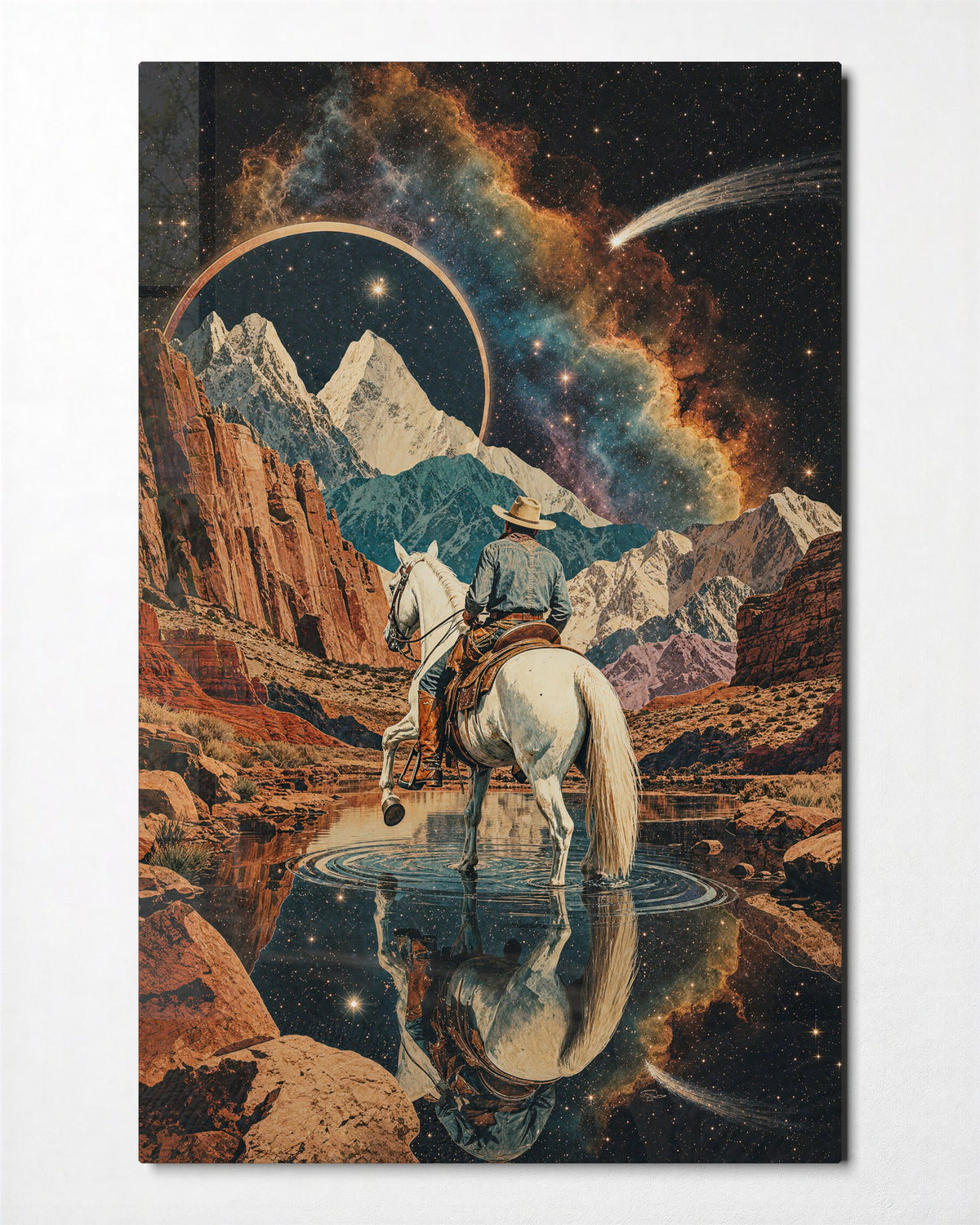 White Horse, Starry Pass glass wall art, front view