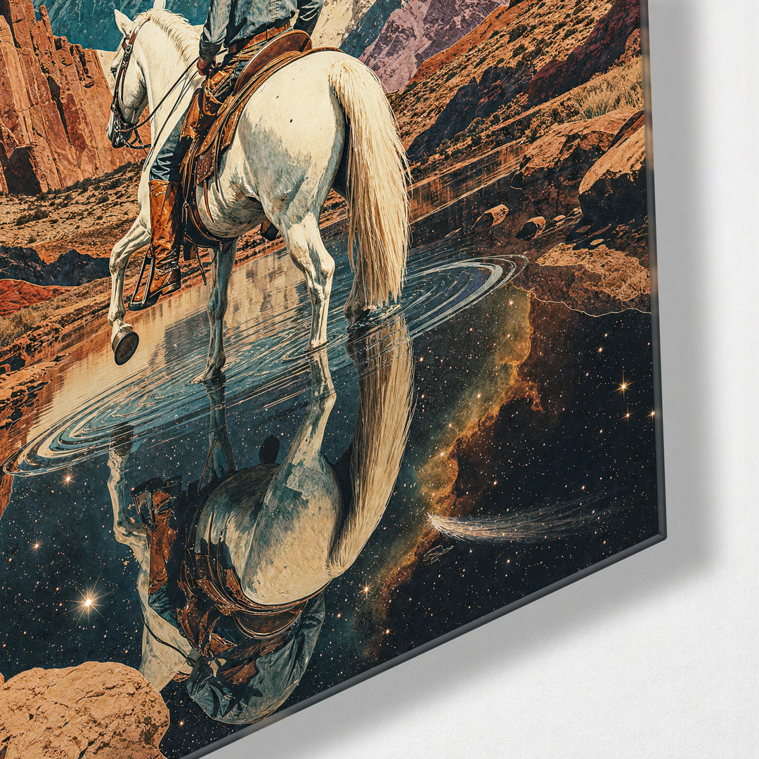 White Horse, Starry Pass glass wall art, corner view