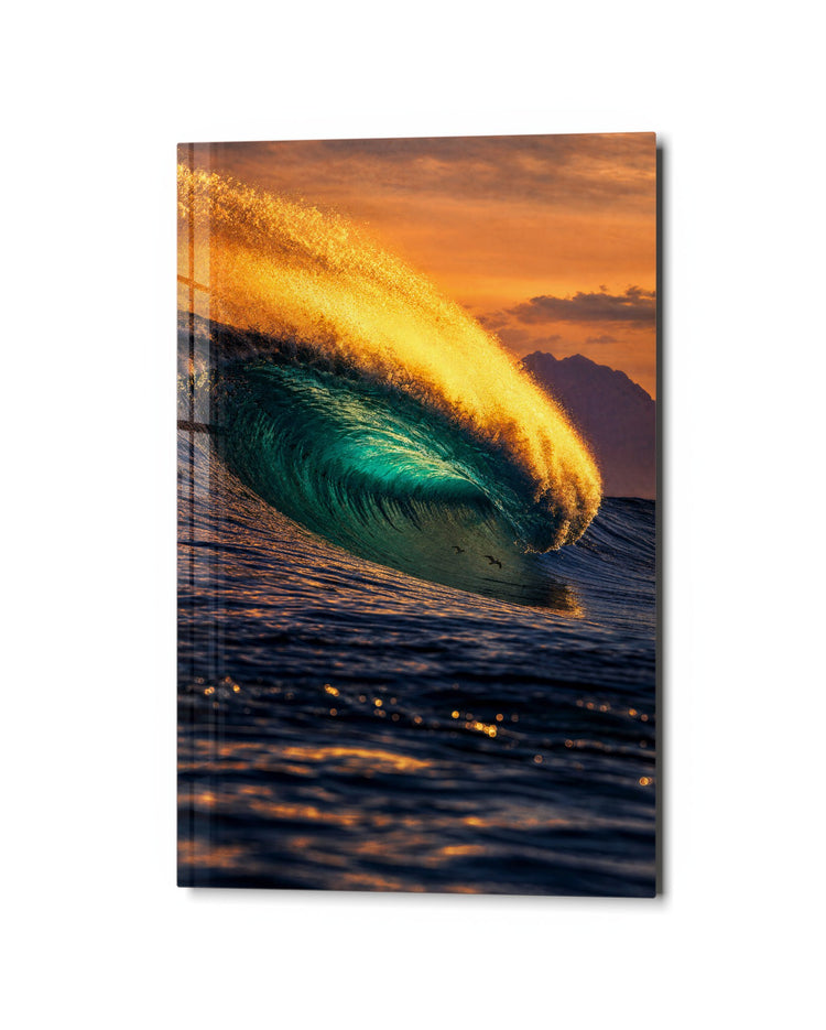 Gilded Surf glass wall art, studio view