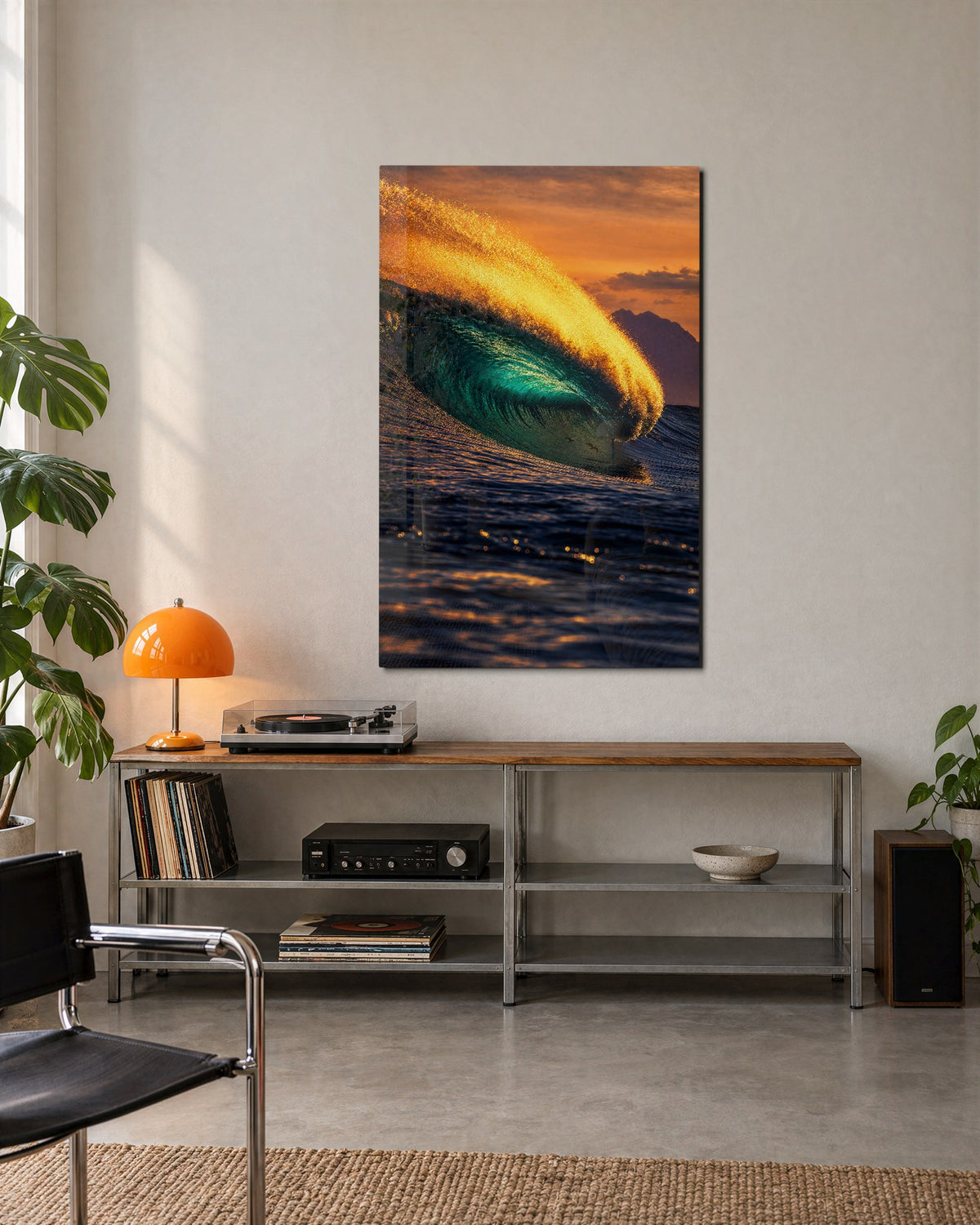 Gilded Surf glass wall art, lifestyle view