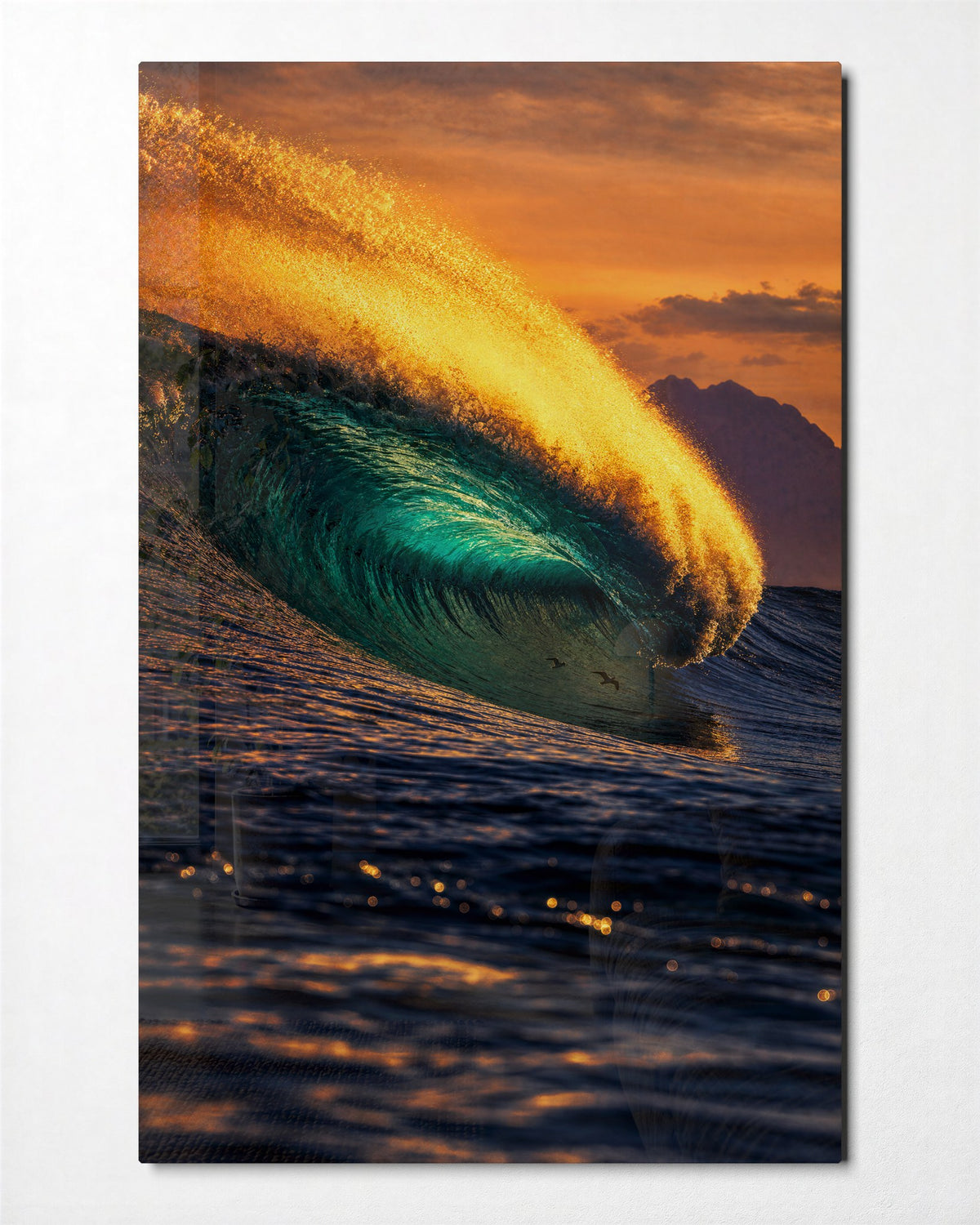 Gilded Surf glass wall art, front view