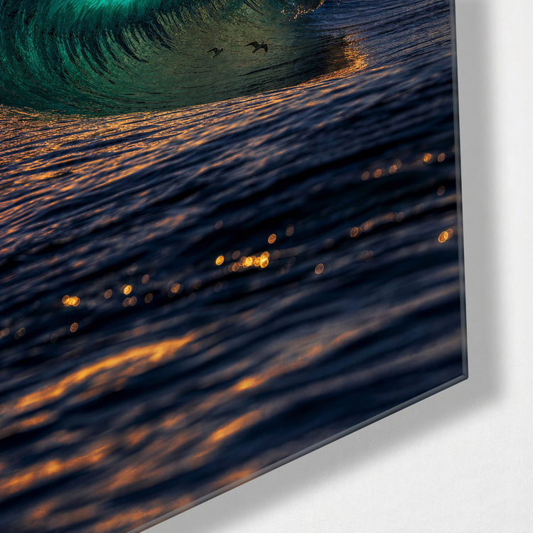 Gilded Surf glass wall art, corner view