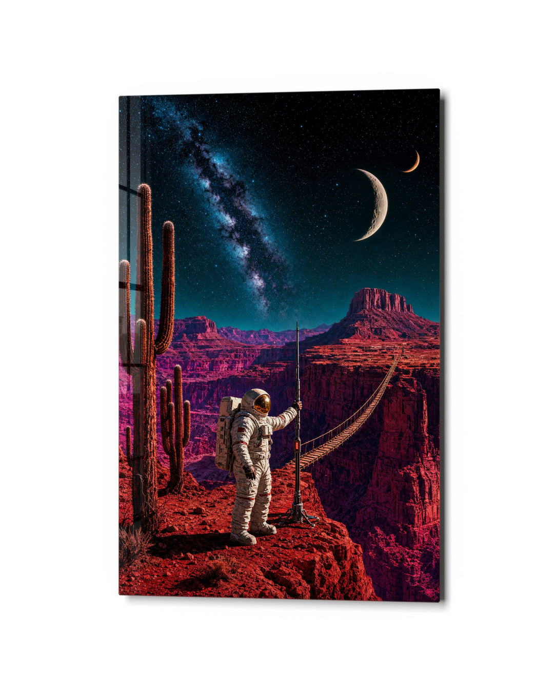 Rope Bridge, Red Canyon glass wall art, studio view