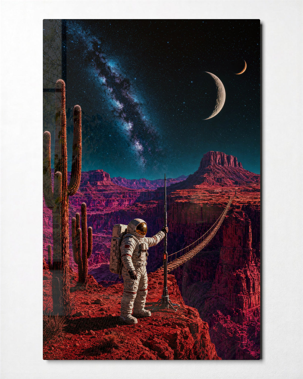 Rope Bridge, Red Canyon glass wall art, front view