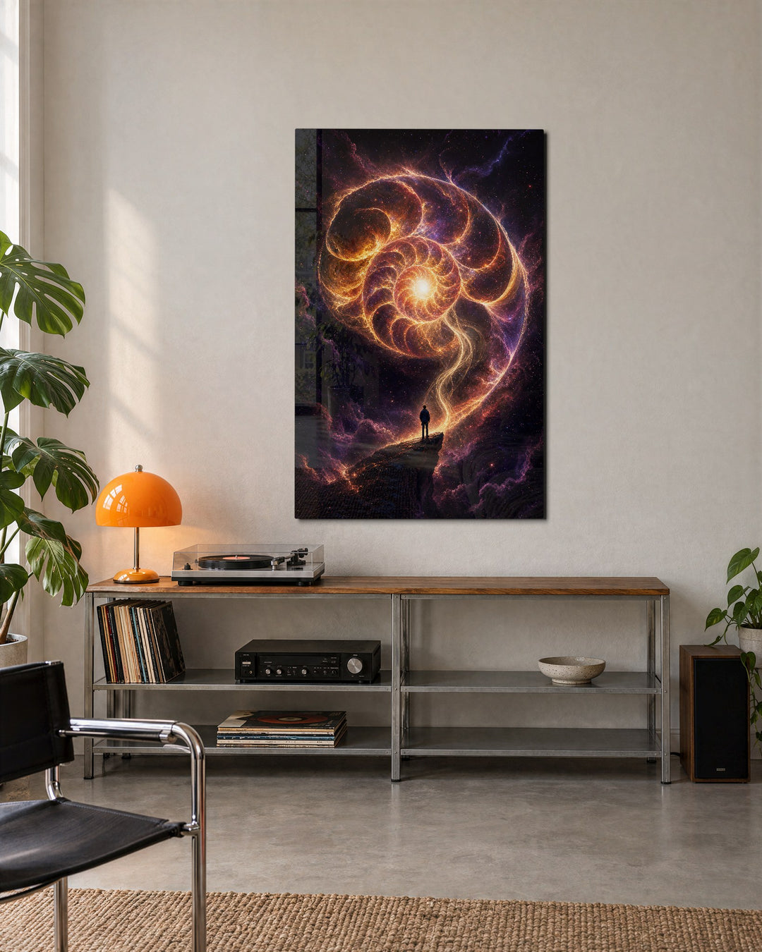 Beneath the Swirl glass wall art, lifestyle view