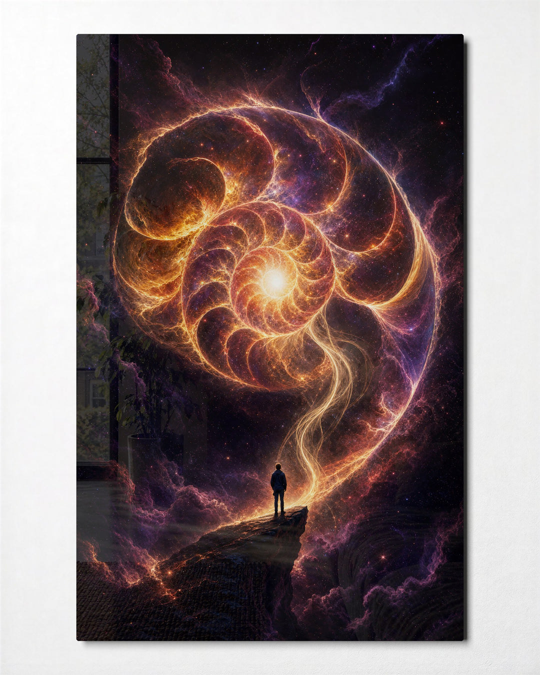 Beneath the Swirl glass wall art, front view