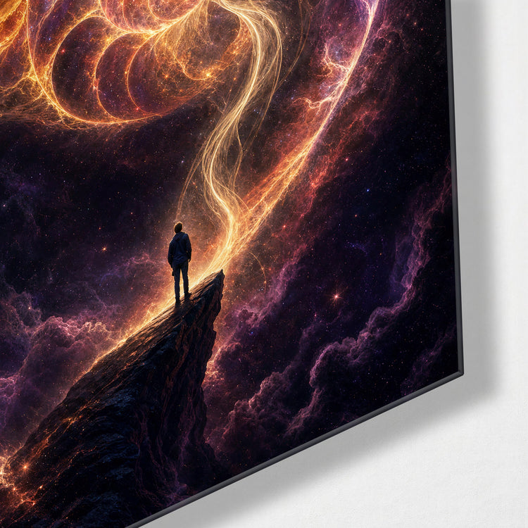 Beneath the Swirl glass wall art, corner view