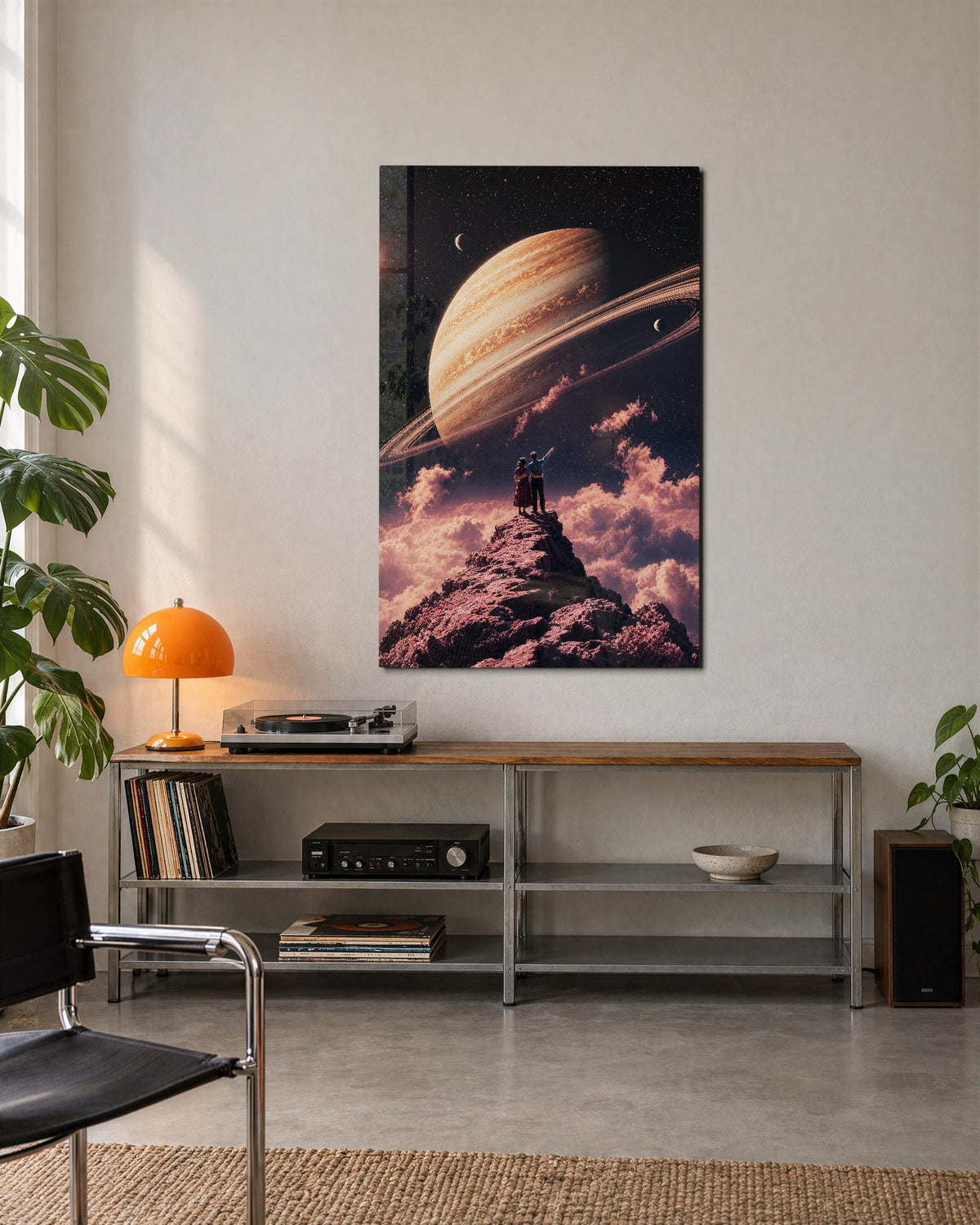 Ringed Overlook glass wall art, lifestyle view