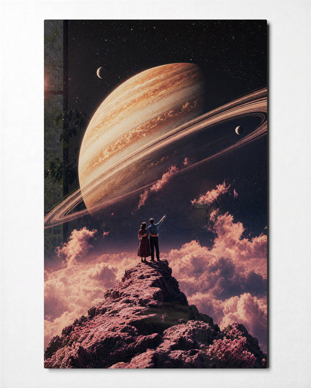 Ringed Overlook glass wall art, front view