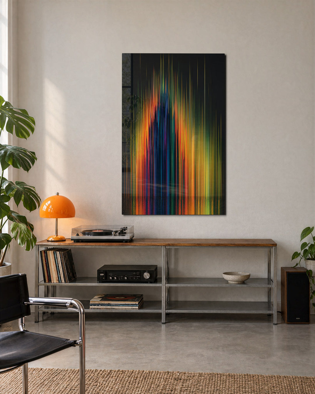 Evening Filaments glass wall art, lifestyle view