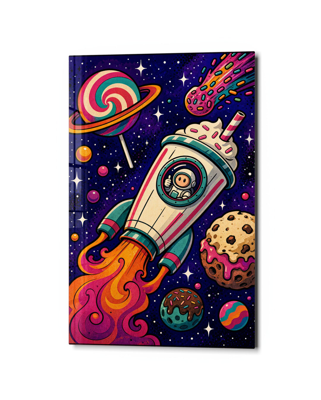 Candy Sky Voyage glass wall art, studio view