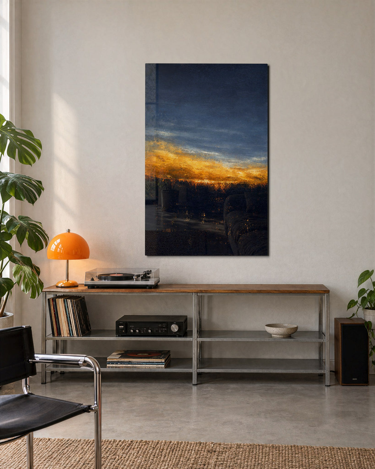 Amber Seam glass wall art, lifestyle view