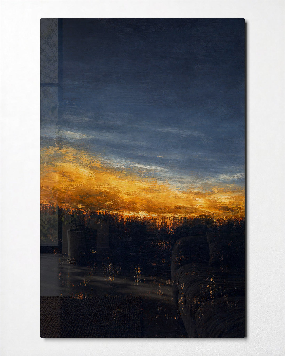 Amber Seam glass wall art, front view