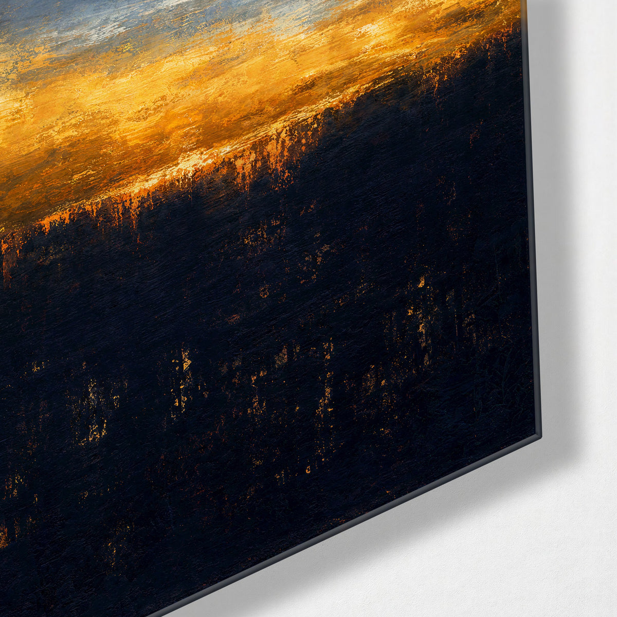 Amber Seam glass wall art, corner view