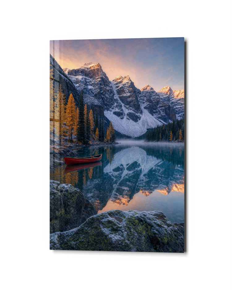 Lakeside Scarlet glass wall art, studio view