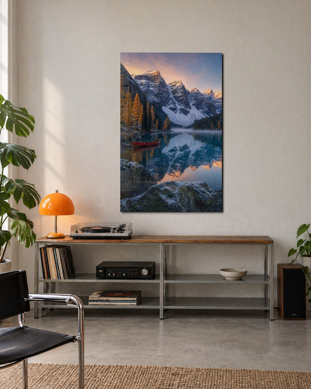 Lakeside Scarlet glass wall art, lifestyle view