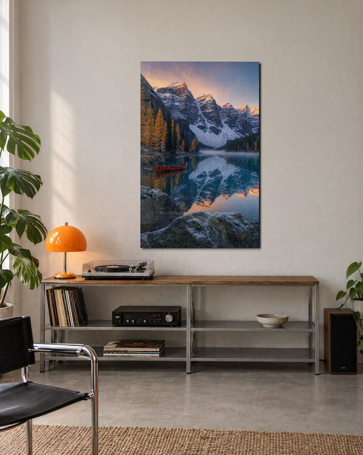 Lakeside Scarlet glass wall art, lifestyle view