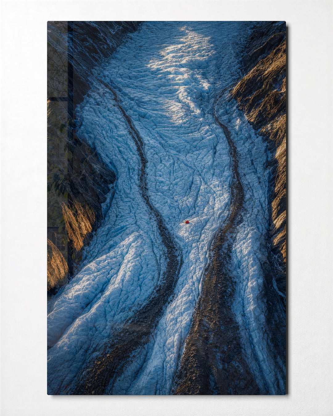 River of Blue Ice glass wall art, front view