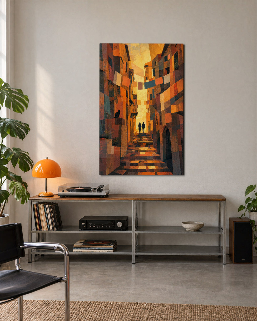 Cat on the Ledge glass wall art, lifestyle view
