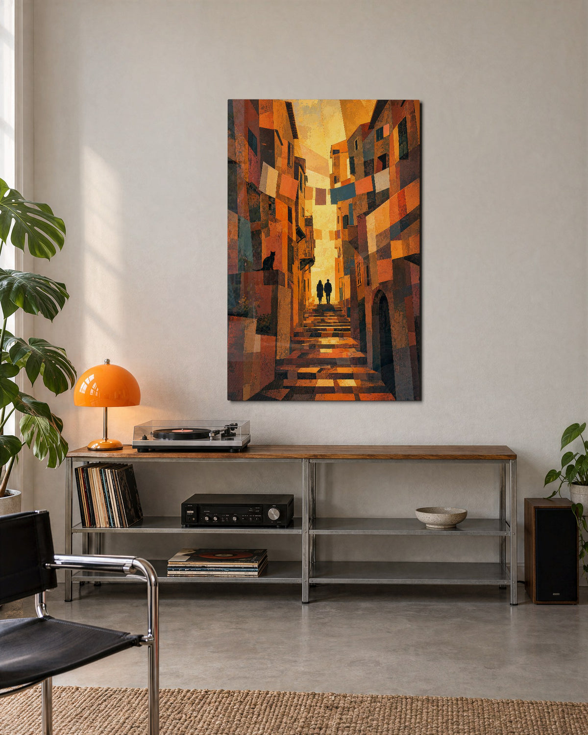 Cat on the Ledge glass wall art, lifestyle view