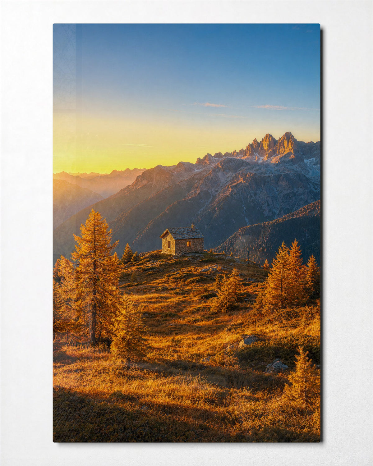 Hilltop Hideaway glass wall art, front view