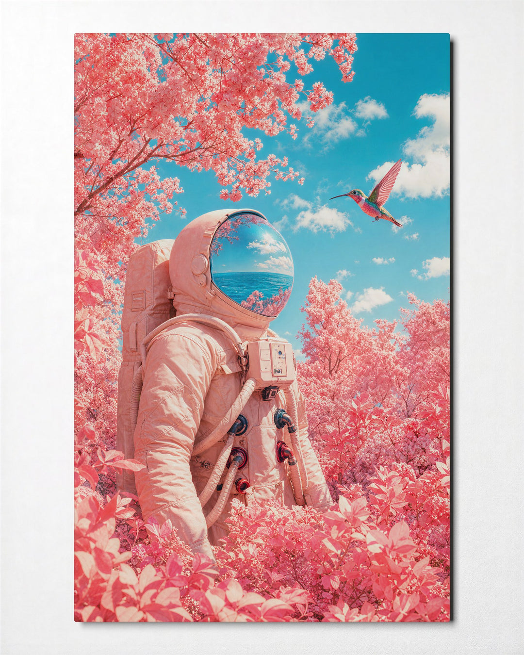 Astronaut in the Roses glass wall art, front view