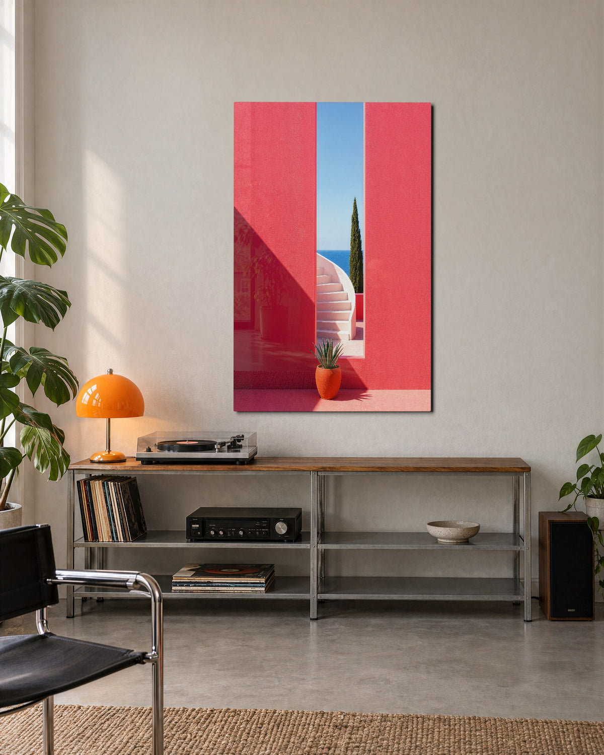 Pink Wall, Open Frame glass wall art, lifestyle view