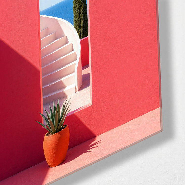 Pink Wall, Open Frame glass wall art, corner view