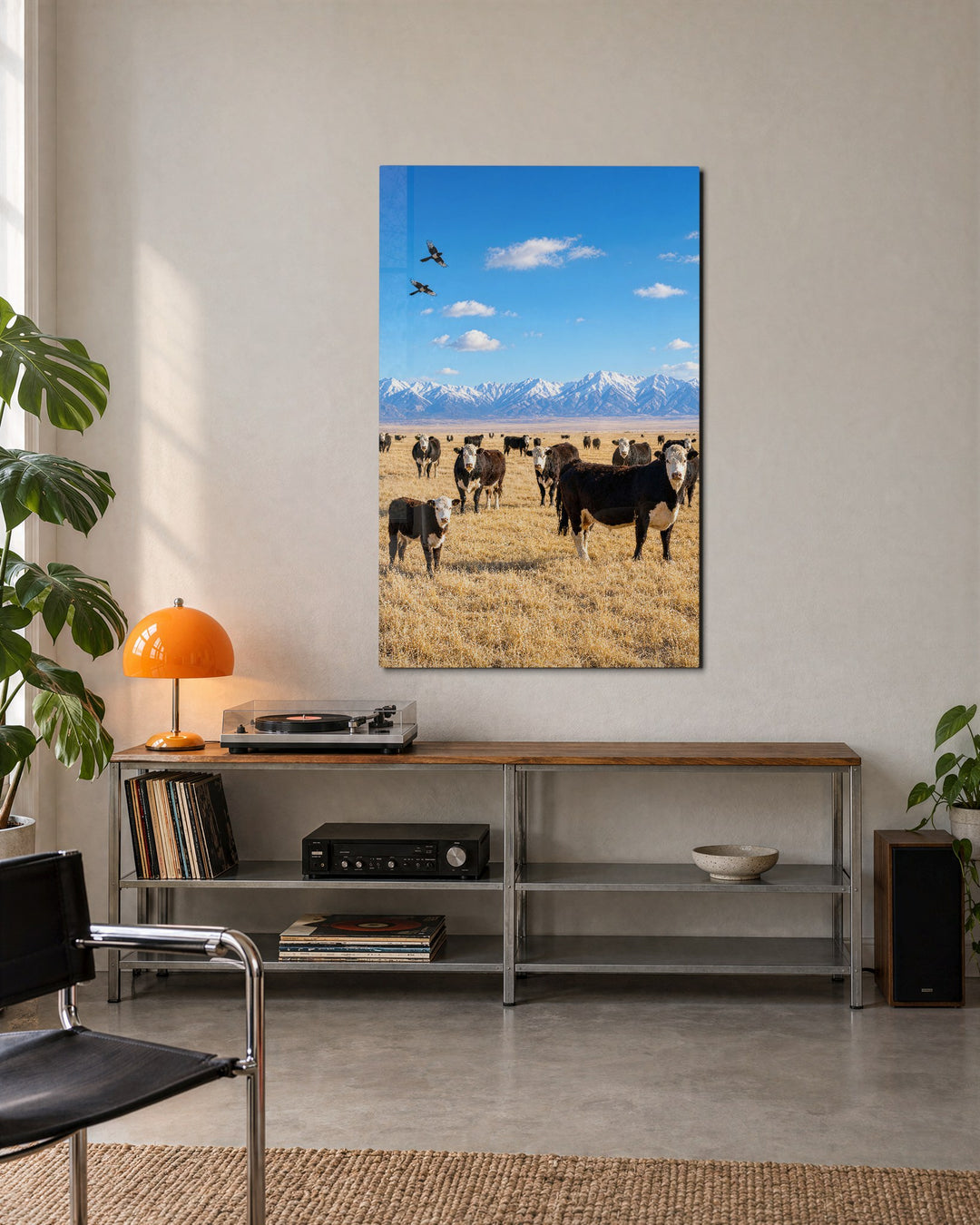 Herd at Rest glass wall art, lifestyle view