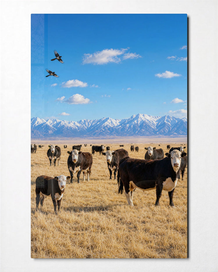 Herd at Rest glass wall art, front view