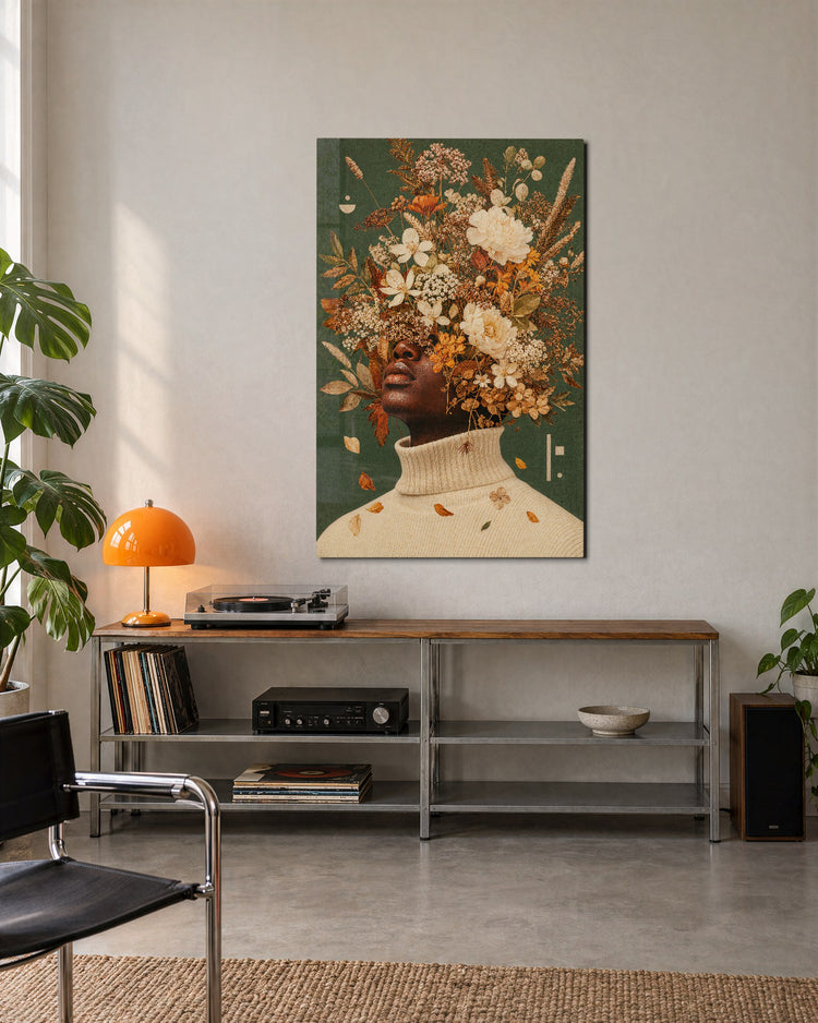 Dry Flower Crown glass wall art, lifestyle view