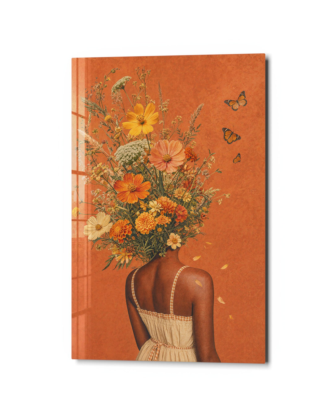 Bouquet Face glass wall art, studio view