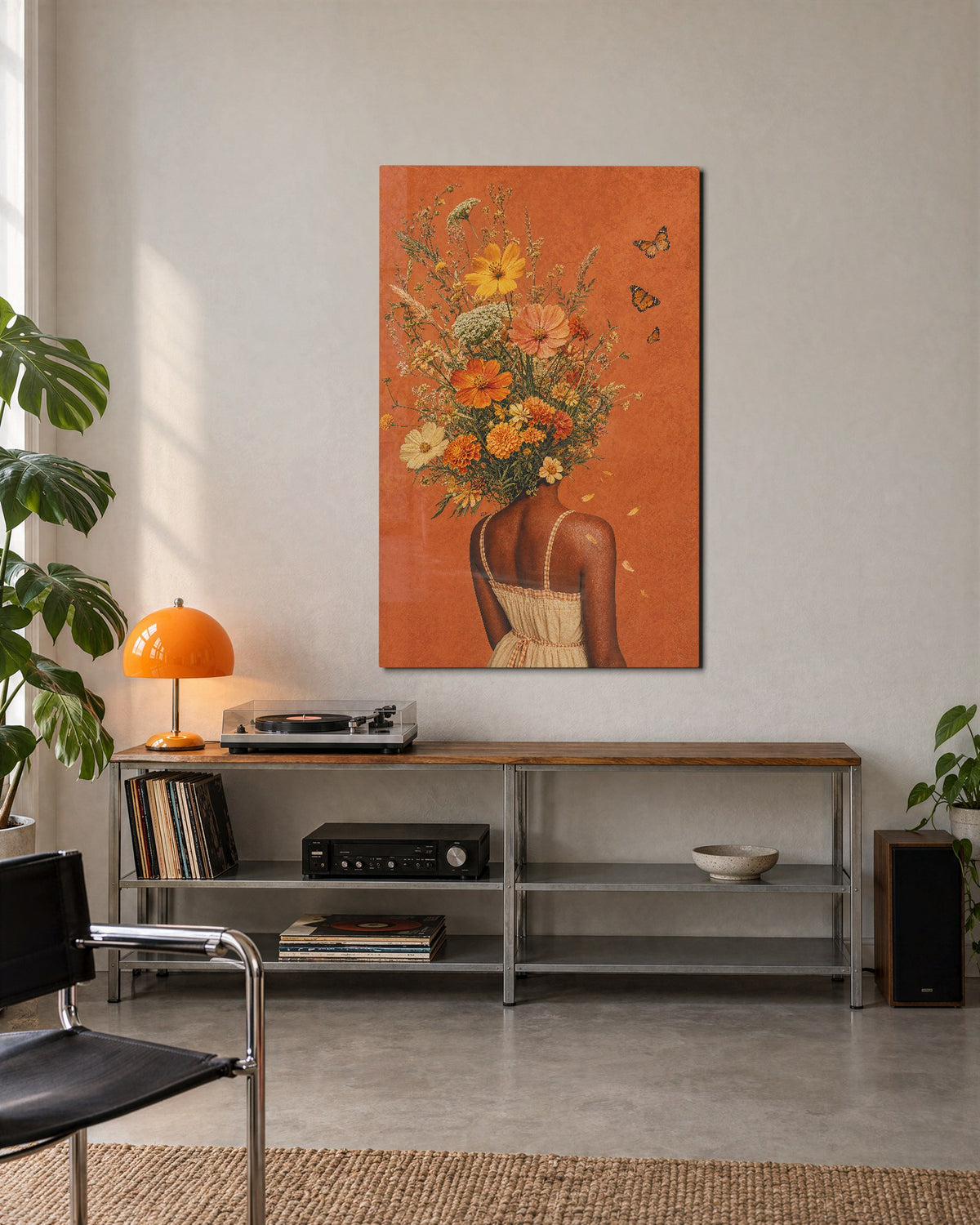 Bouquet Face glass wall art, lifestyle view