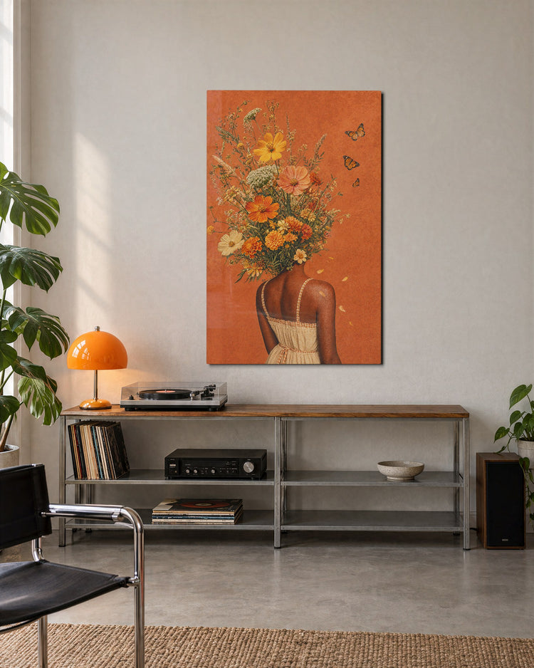 Bouquet Face glass wall art, lifestyle view