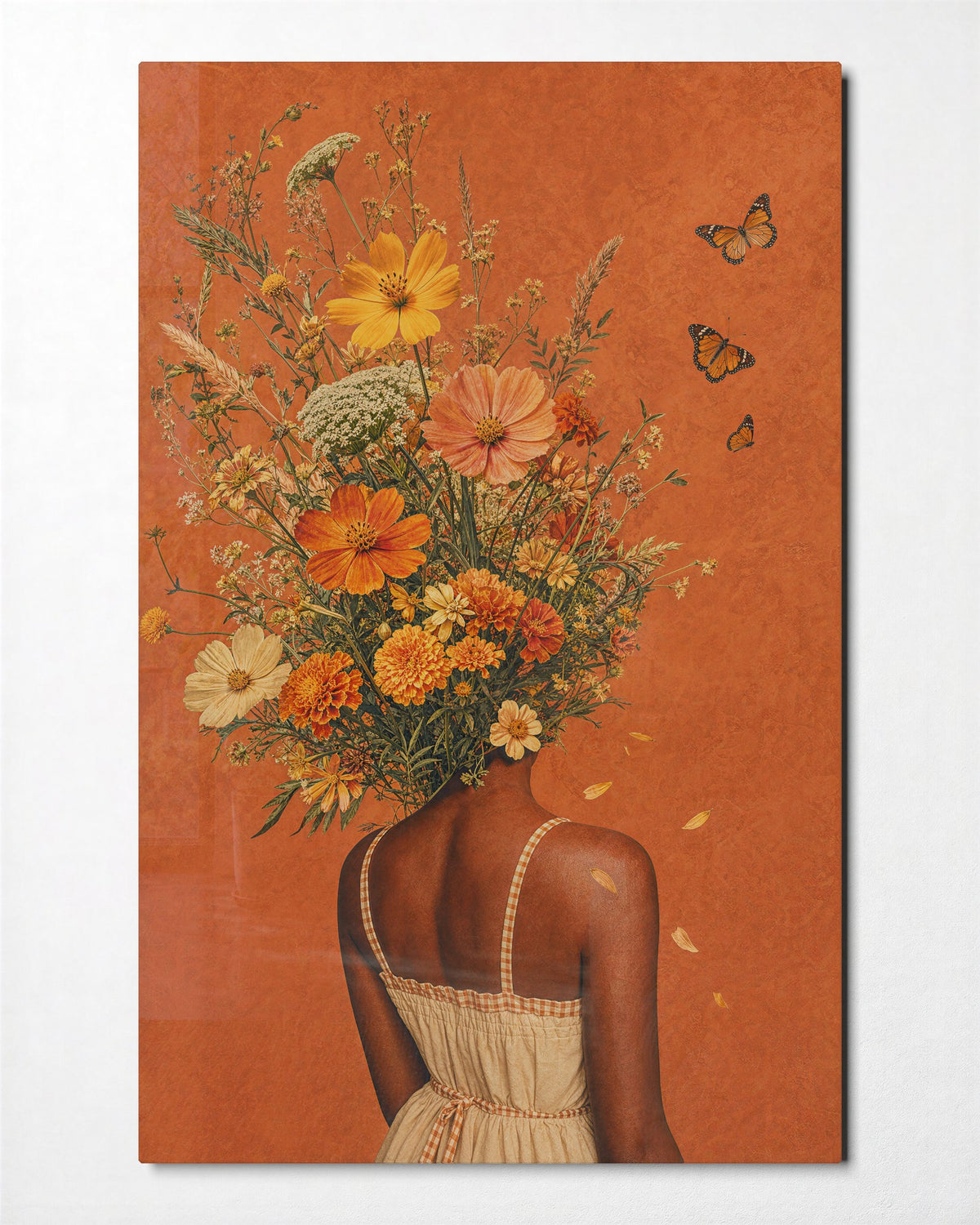 Bouquet Face glass wall art, front view