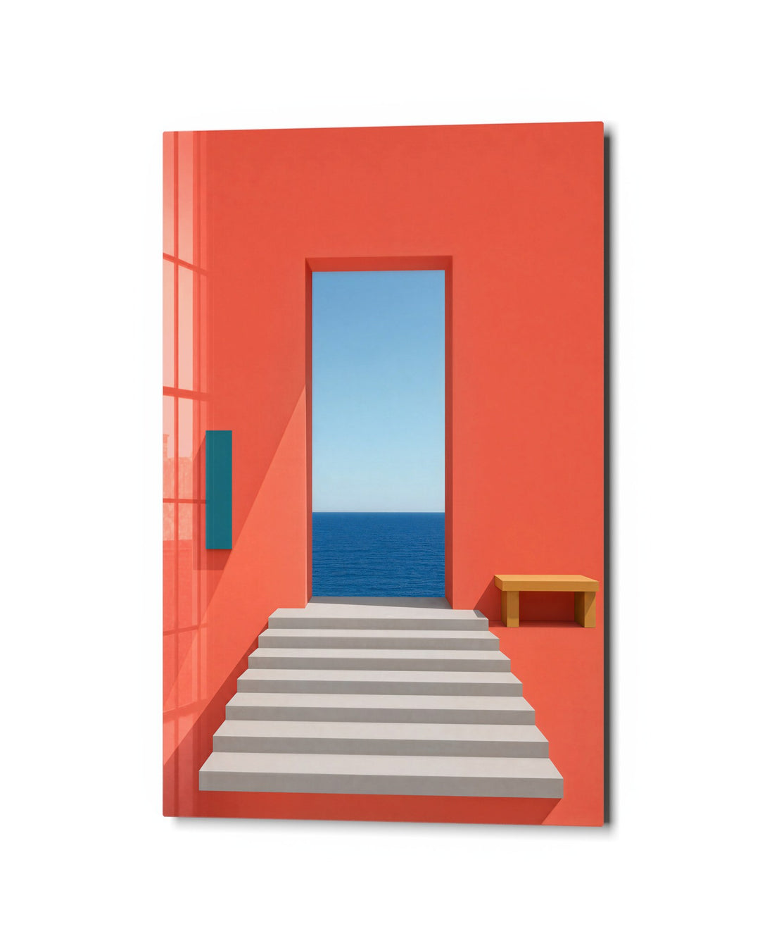 Stairs to the Shore glass wall art, studio view