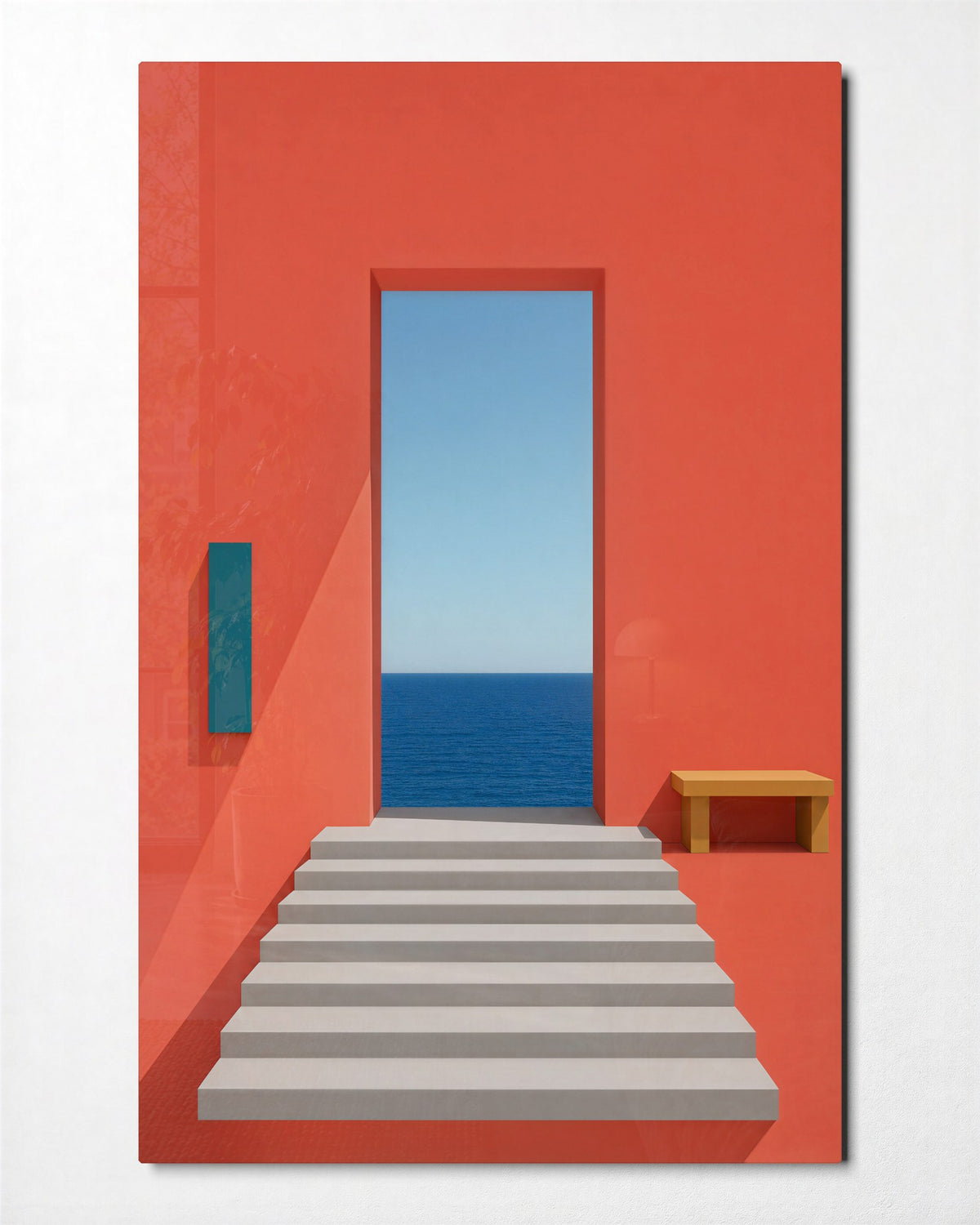 Stairs to the Shore glass wall art, front view